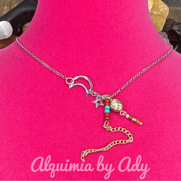 Alquimia Silver and Gold Crescent Necklace with Colorful Beads - Picture 1 of 2
